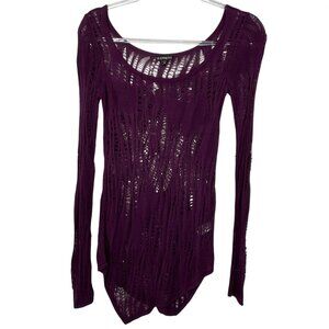Express Purple Open Knit Handkerchief Hem Long Sleeve Top Coverup XS New